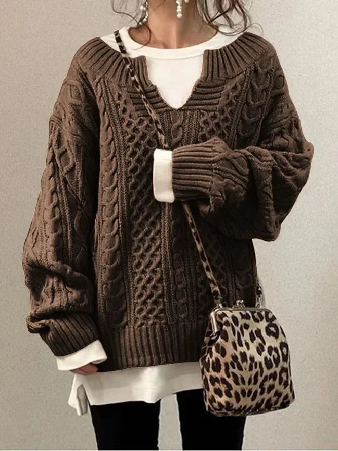 Ayala | Stylish V-Neck Cable Knit Sweater for Women - Cozy, trendy winter knitwear