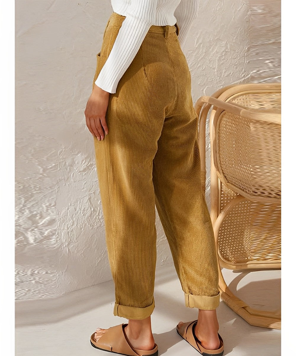 Marguerite | Women's High-Waisted Corduroy Trousers - Vintage & Comfortable Pants