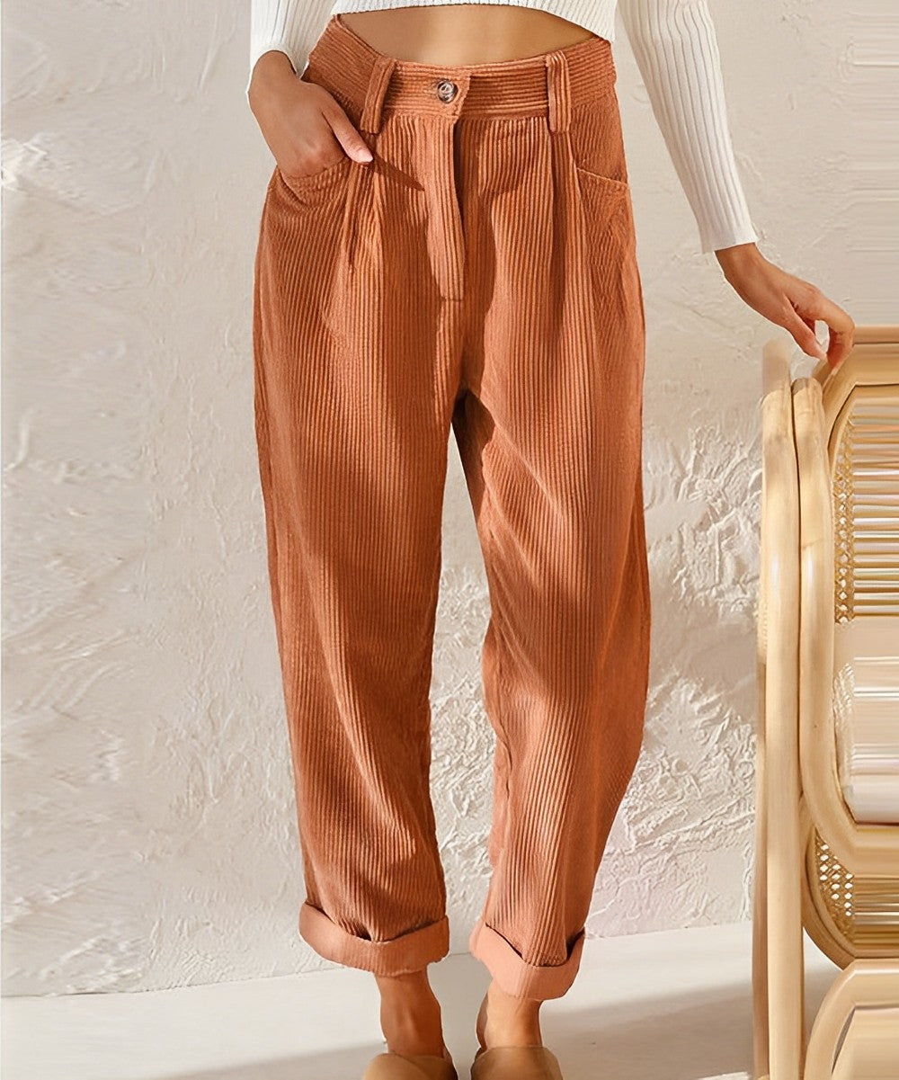 Marguerite | Women's High-Waisted Corduroy Trousers - Vintage & Comfortable Pants